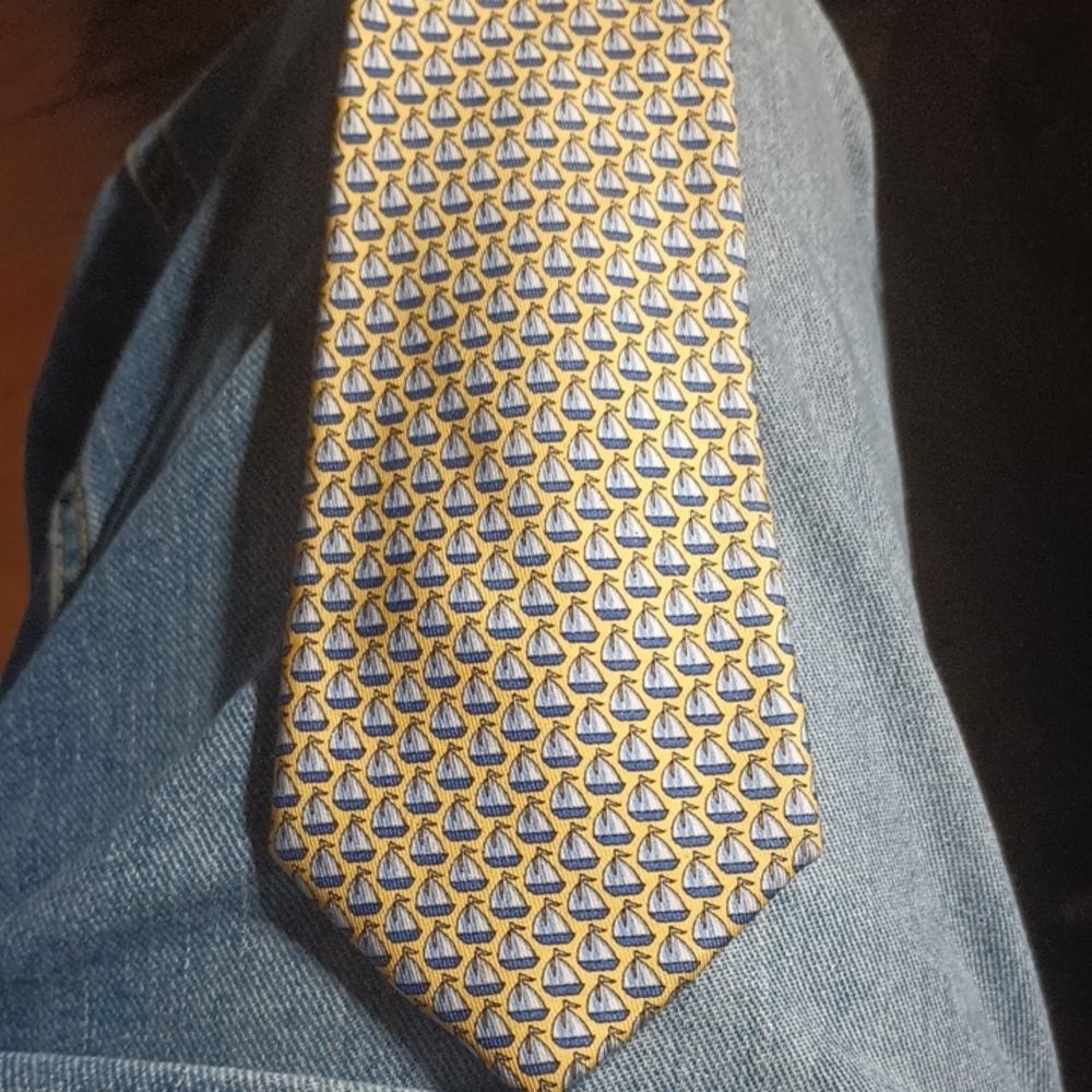Vineyard Vines Yellow and Blue Sailboat Tie